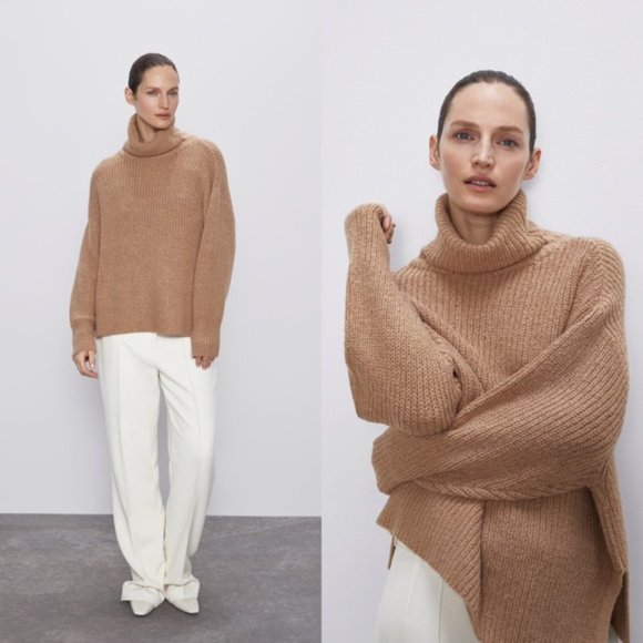 Zara Sweaters - Zara Wool and Alpaca Oversized Turtleneck Sweater Camel Size Small